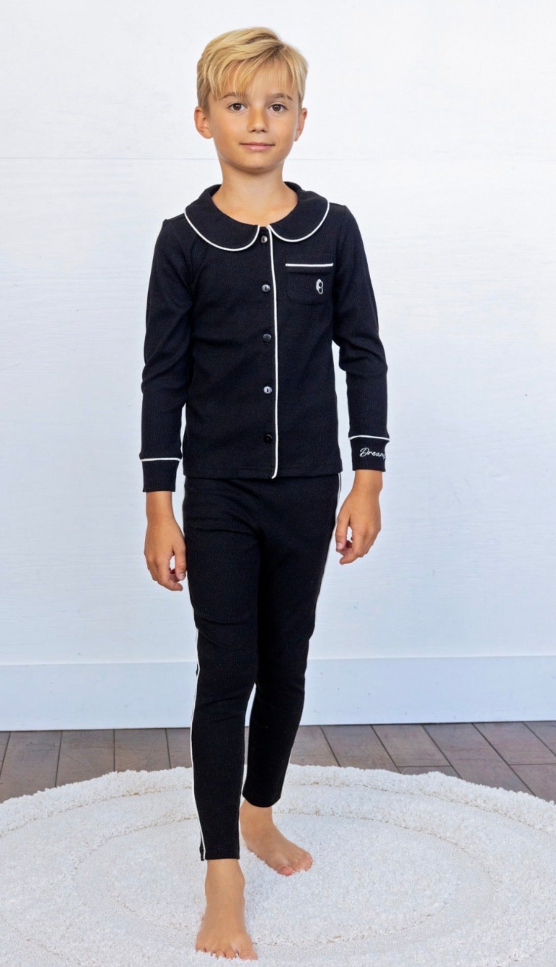 2026 NEW arrivals Noggi grandpa style black pajamas 3m-12m footie 18m-18yrs 2pc pjs