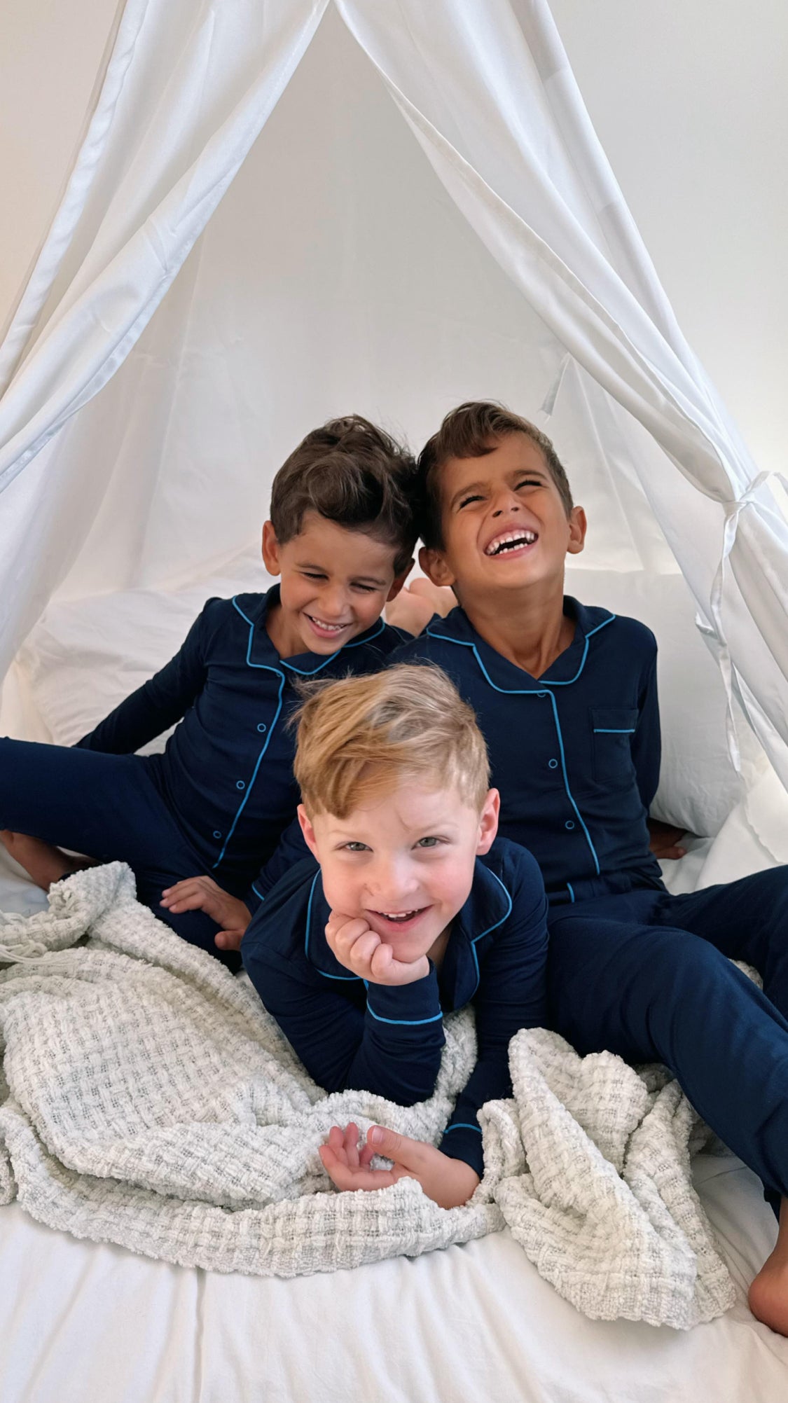 2025 new bamboo HUSH SLEEPWEAR navy blue with bright blue trim 12m-14yrs. 2pc pjs