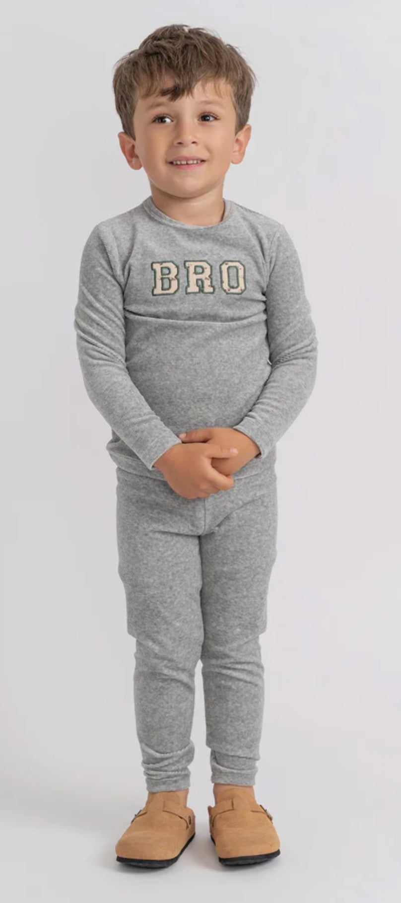 2025 thin ribbed velour fragile BRO/SIS pjs 3m-12m footie 18m-12yrs 2pc