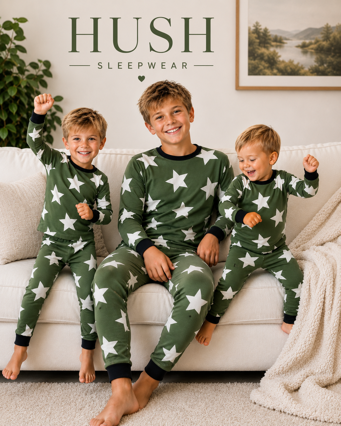 2026 new HUSH SLEEPWEAR 🤍 bamboo cotton ✨green star narrow/slim fit ✨ 2pc crew neck pjs 18m-16yrs. FINAL SALE