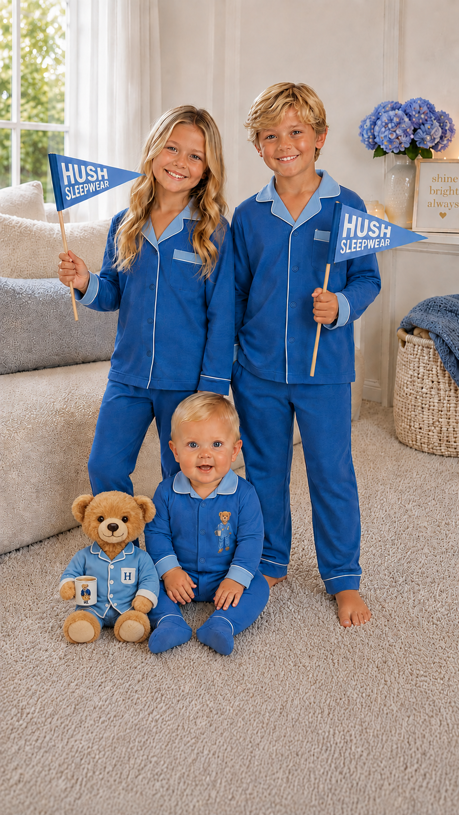 ✨2026 new Hush kids sleepwear grandpa style super soft BAMBOO cotton pjs BLUE/ light Blue 12m-16yrs