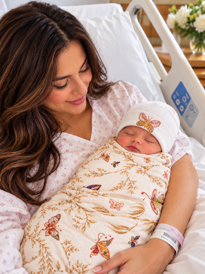 Hospital set. Newborn size Swaddle Blanket & Hospital Hat
