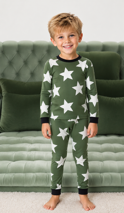 2026 new HUSH SLEEPWEAR 🤍 bamboo cotton ✨green star narrow/slim fit ✨ 2pc crew neck pjs 18m-16yrs. FINAL SALE