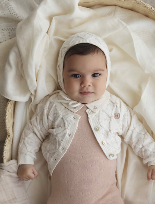 2026 new Lilette cotton cream sweater with blush or blue detail