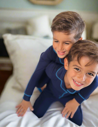 2025 new bamboo HUSH SLEEPWEAR navy blue with blue trim 3m 6m 9m footie