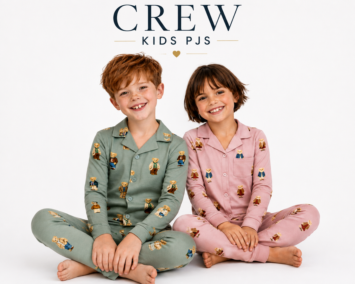 **2026 🤍FALL NEW CREW teddy bear GRANDPA style PJS 3m-12m footie 18m - 14 yrs 2pc pjs