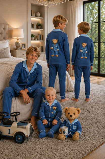 ✨2026 new Hush kids sleepwear grandpa style super soft BAMBOO cotton pjs BLUE/ light Blue 12m-16yrs