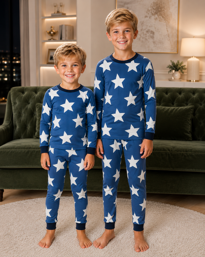 2026 new HUSH SLEEPWEAR 🤍 bamboo cotton ✨blue star narrow fit ✨pink heart regular  2pc crew neck pjs 18m-16yrs   FINAL SALE! (Size 5 pink hearts printed upside down on top only)