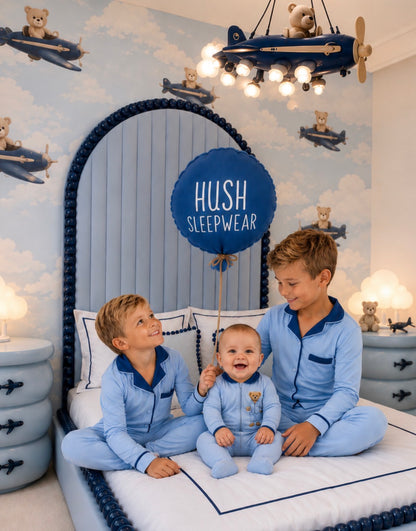 ✨2026 new Hush kids sleepwear grandpa style super soft BAMBOO cotton pjs BLUE/ light Blue 12m-16yrs