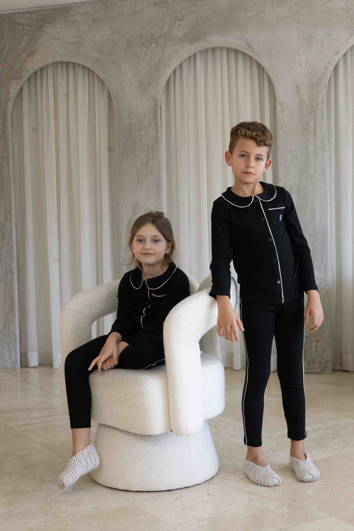 2026 NEW arrivals Noggi grandpa style black pajamas 3m-12m footie 18m-18yrs 2pc pjs