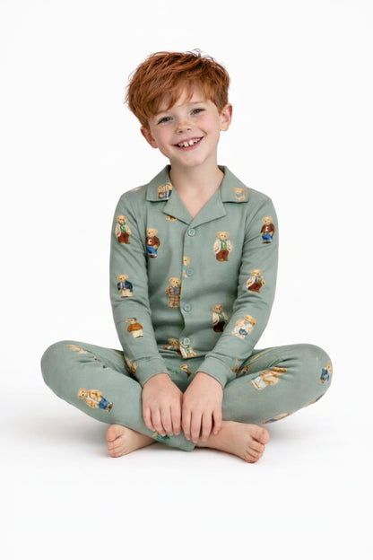 2026 FALL NEW CREW teddy bear GRANDPA style PJS 3m-12m footie 18m - 14 yrs 2pc pjs