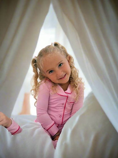 2025 new bamboo HUSH SLEEPWEAR pink with hot pink trim 12m-14yrs 2pc pjs