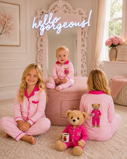 ✨2026 new Hush kids sleepwear grandpa style super soft BAMBOO cotton pjs hot pink/ light pink 12m-16yrs