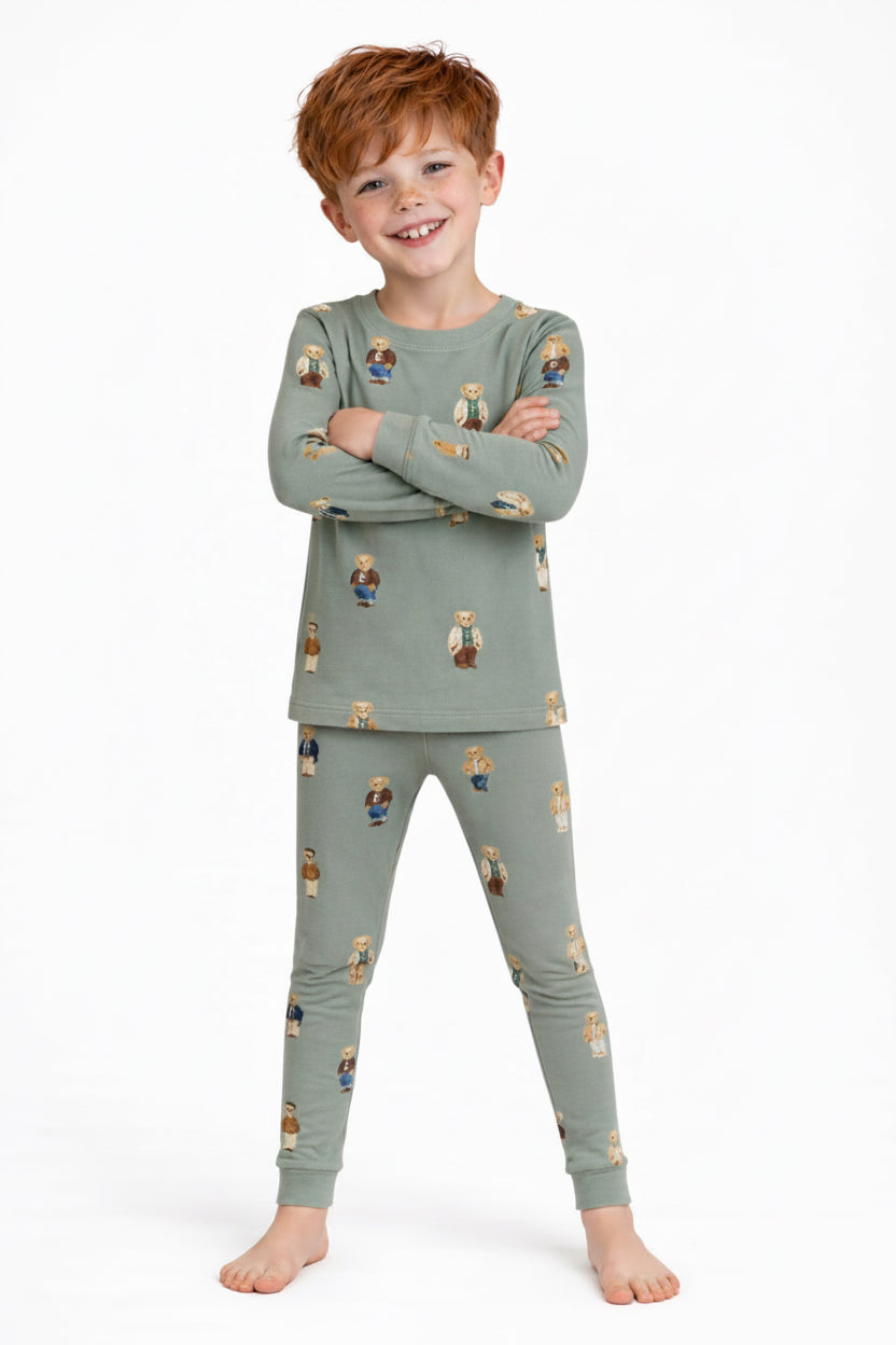 2026 FALL NEW CREW teddy bear crew round neck style PJS 3m-12m footie 18m - 14 yrs 2pc pjs