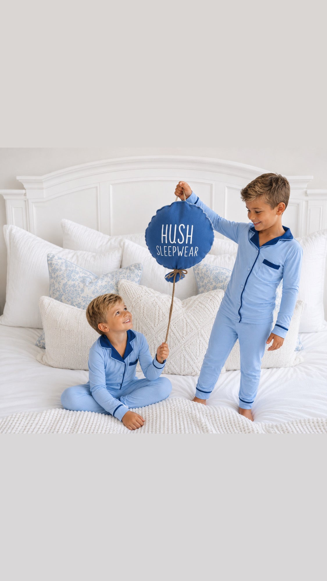 ✨2026 new Hush kids sleepwear grandpa style super soft BAMBOO cotton pjs BLUE/ light Blue 12m-16yrs