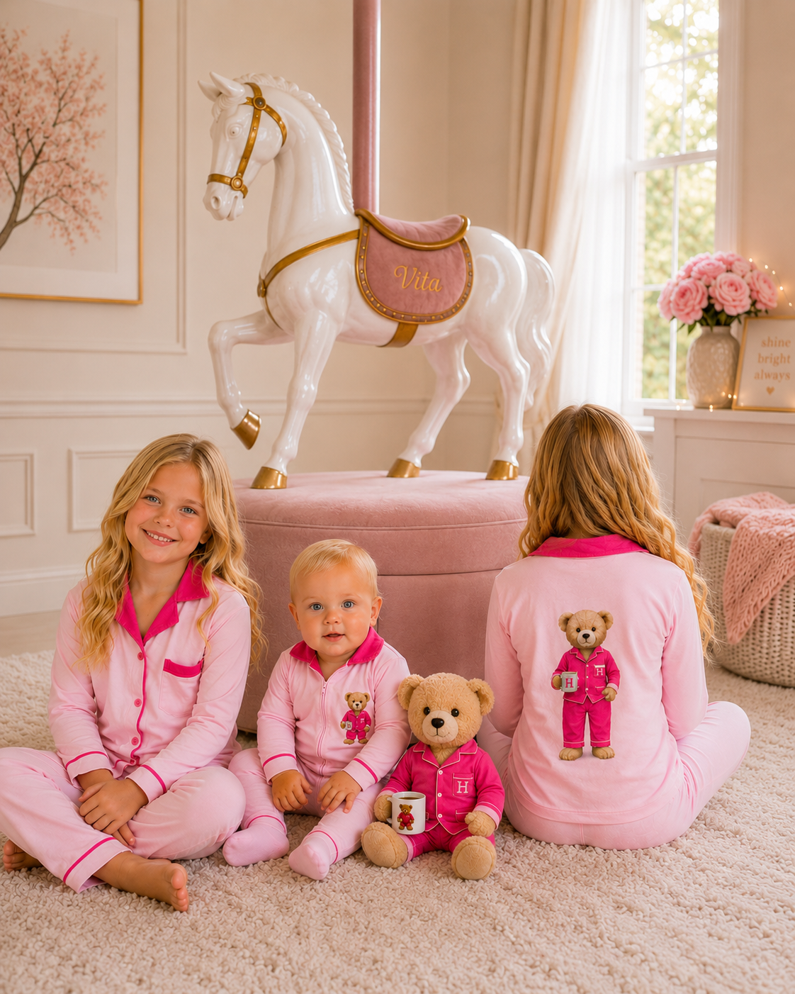 ✨2026 new Hush kids sleepwear grandpa style super soft BAMBOO cotton pjs hot pink/ light pink 12m-16yrs