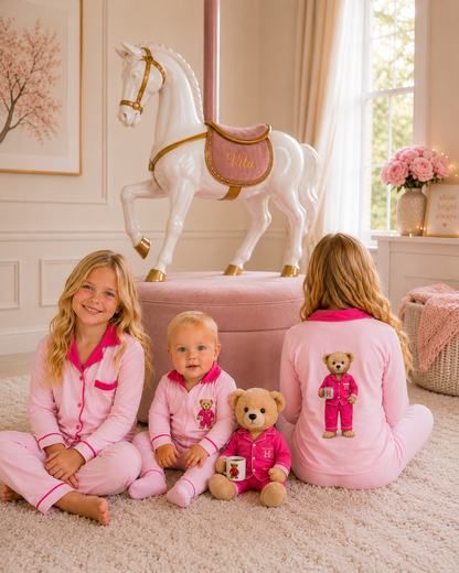 ✨2026 new Hush kids sleepwear grandpa style super soft BAMBOO cotton pjs hot pink/ light pink 12m-16yrs