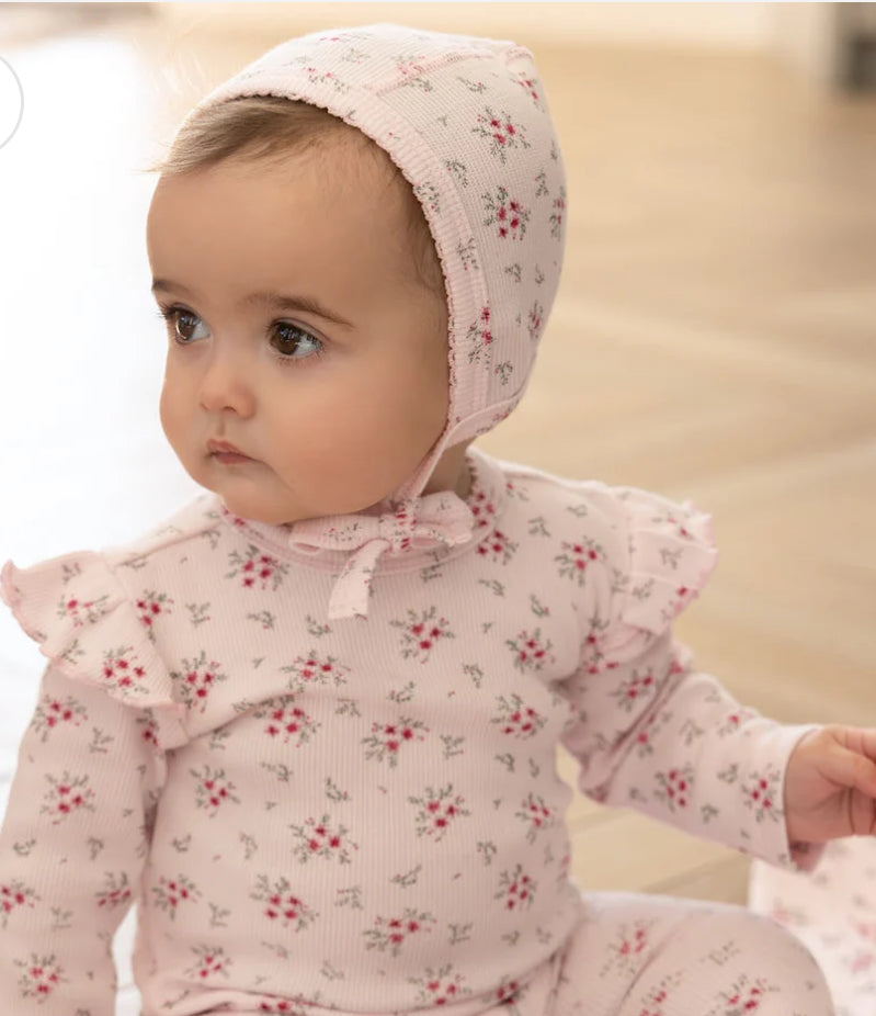 3pc set newborn floral ruffle ribbed set