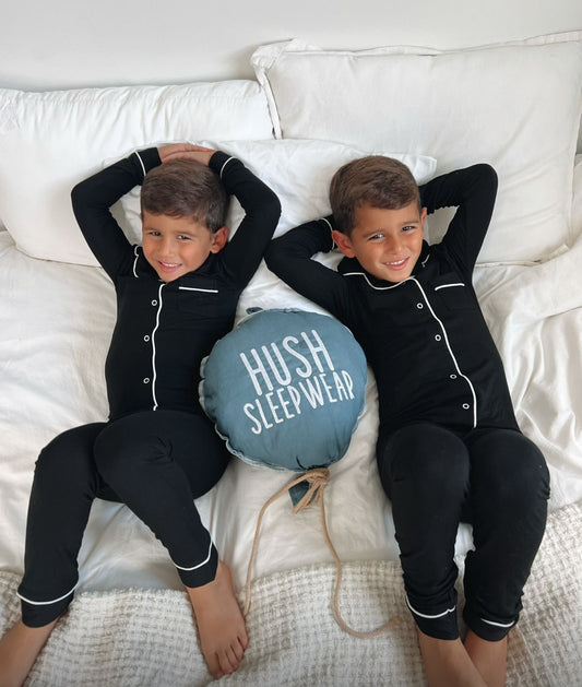 2025 new bamboo Hush sleepwear grandpa style super soft - black PJS 12m-14yrs