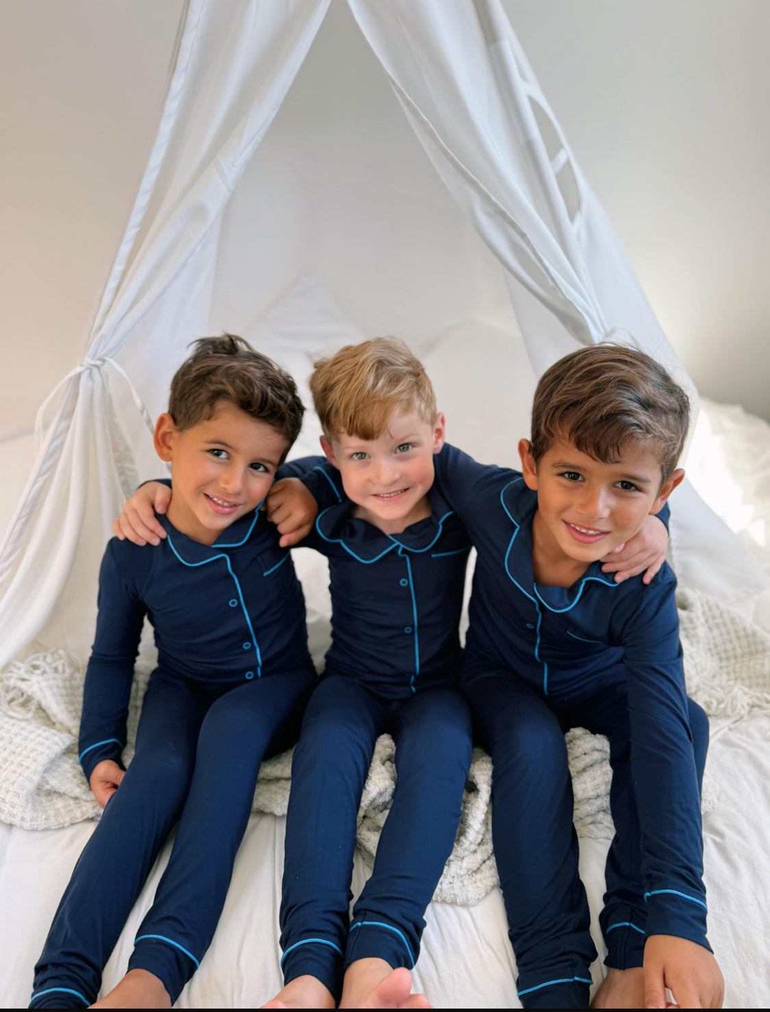 2025 new bamboo HUSH SLEEPWEAR navy blue with bright blue trim 12m-14yrs. 2pc pjs