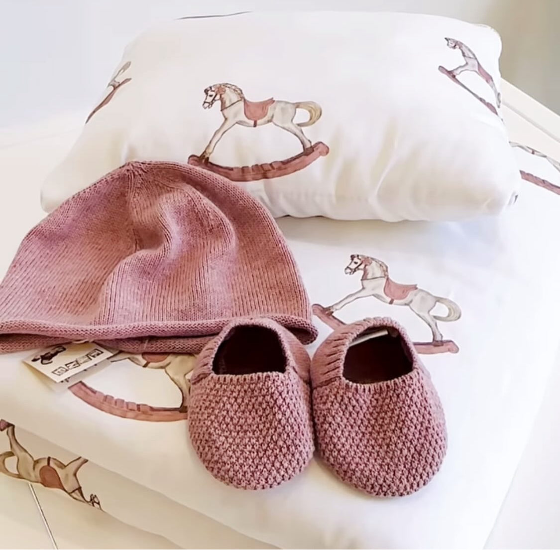NEWBORN toddler bedding rocking horse comforter & pillow set comes in a gift bag