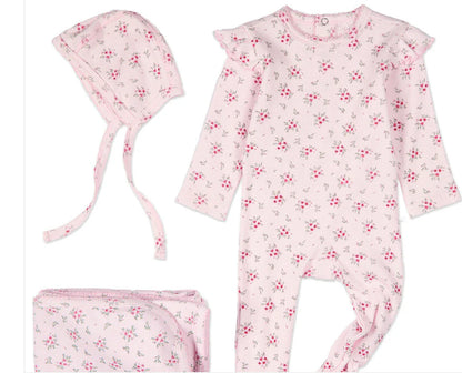 3pc set newborn floral ruffle ribbed set