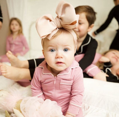 2025 new bamboo HUSH SLEEPWEAR pink with hot pink trim 3m 6m 9m footie