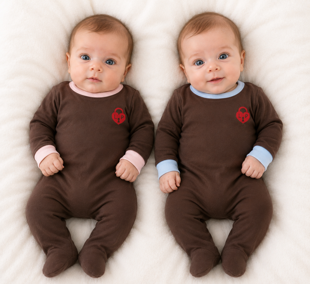 ✨2026 new Parni new fall collection brown with pink or blue trim stretchie 3m-12m baby footie