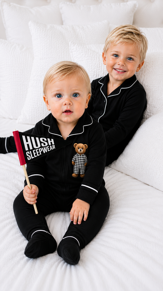 **PREORDER avail 2026 🤍new Hush sleepwear bamboo grandpa style super soft - footie/stretchie black  3m-9m