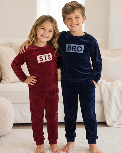 2026 NEW fragile velour BRO/SIS pjs 3m-12m footie 18m-12yrs 2pc