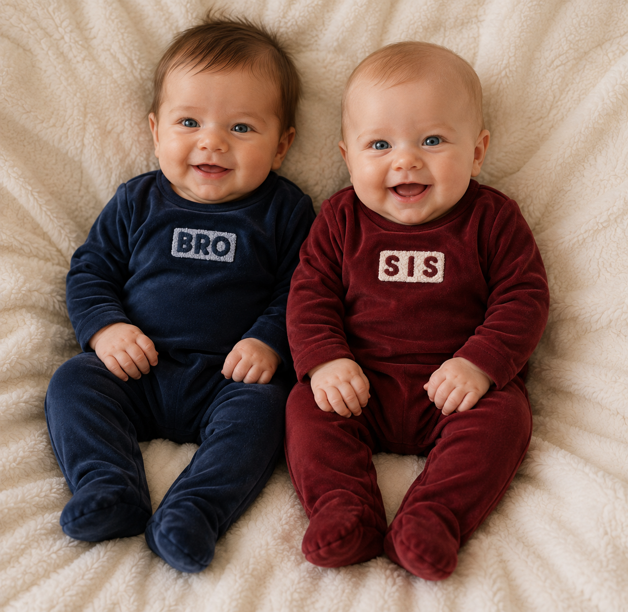 2026 NEW fragile velour BRO/SIS pjs 3m-12m footie 18m-12yrs 2pc