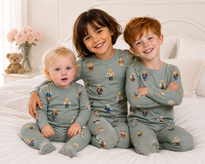 **2026 🤍FALL NEW CREW teddy bear crew round neck style PJS 3m-12m footie 18m - 14 yrs 2pc pjs