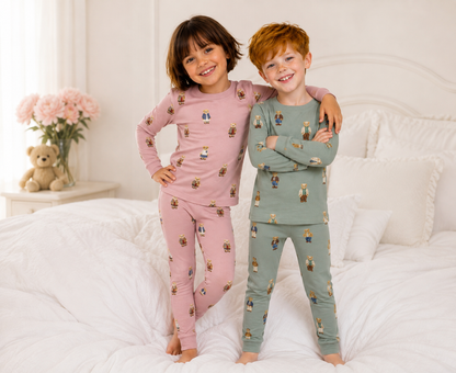**2026 🤍FALL NEW CREW teddy bear crew round neck style PJS 3m-12m footie 18m - 14 yrs 2pc pjs