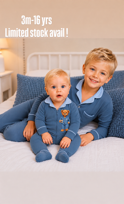 ✨2026 new Hush kids sleepwear grandpa style super soft BAMBOO cotton pjs BLUE/ light Blue 12m-16yrs