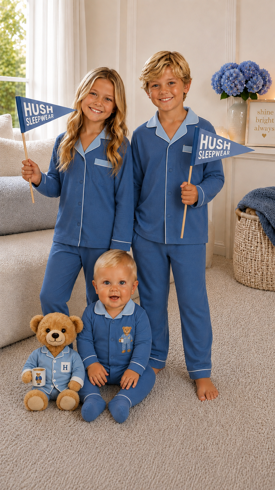 ✨2026 new Hush kids sleepwear grandpa style super soft BAMBOO cotton pjs BLUE/ light Blue 12m-16yrs