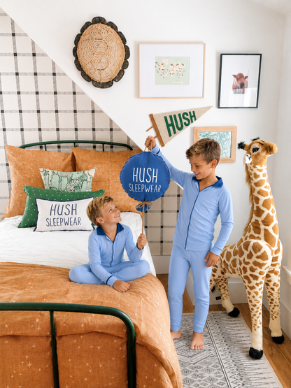 ✨2026 new Hush kids sleepwear grandpa style super soft BAMBOO cotton pjs BLUE/ light Blue 12m-16yrs