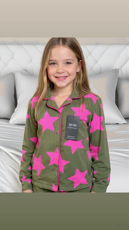 2026 new HUSH SLEEPWEAR✨ narrow fit✨ bamboo cotton star 2pc grandpa pjs 18m-16yrs