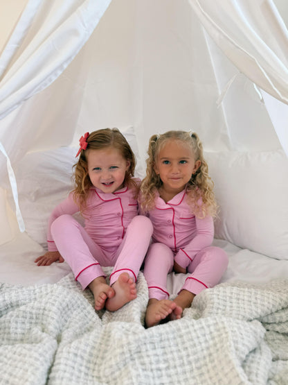 2025 new bamboo HUSH SLEEPWEAR pink with hot pink trim 3m 6m 9m footie