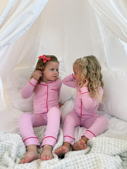 2025 new bamboo HUSH SLEEPWEAR pink with hot pink trim 12m-14yrs 2pc pjs