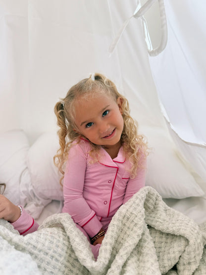 2025 new bamboo HUSH SLEEPWEAR pink with hot pink trim 12m-14yrs 2pc pjs