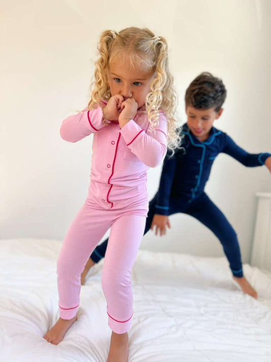 2025 new bamboo HUSH SLEEPWEAR pink with hot pink trim 12m-14yrs 2pc pjs