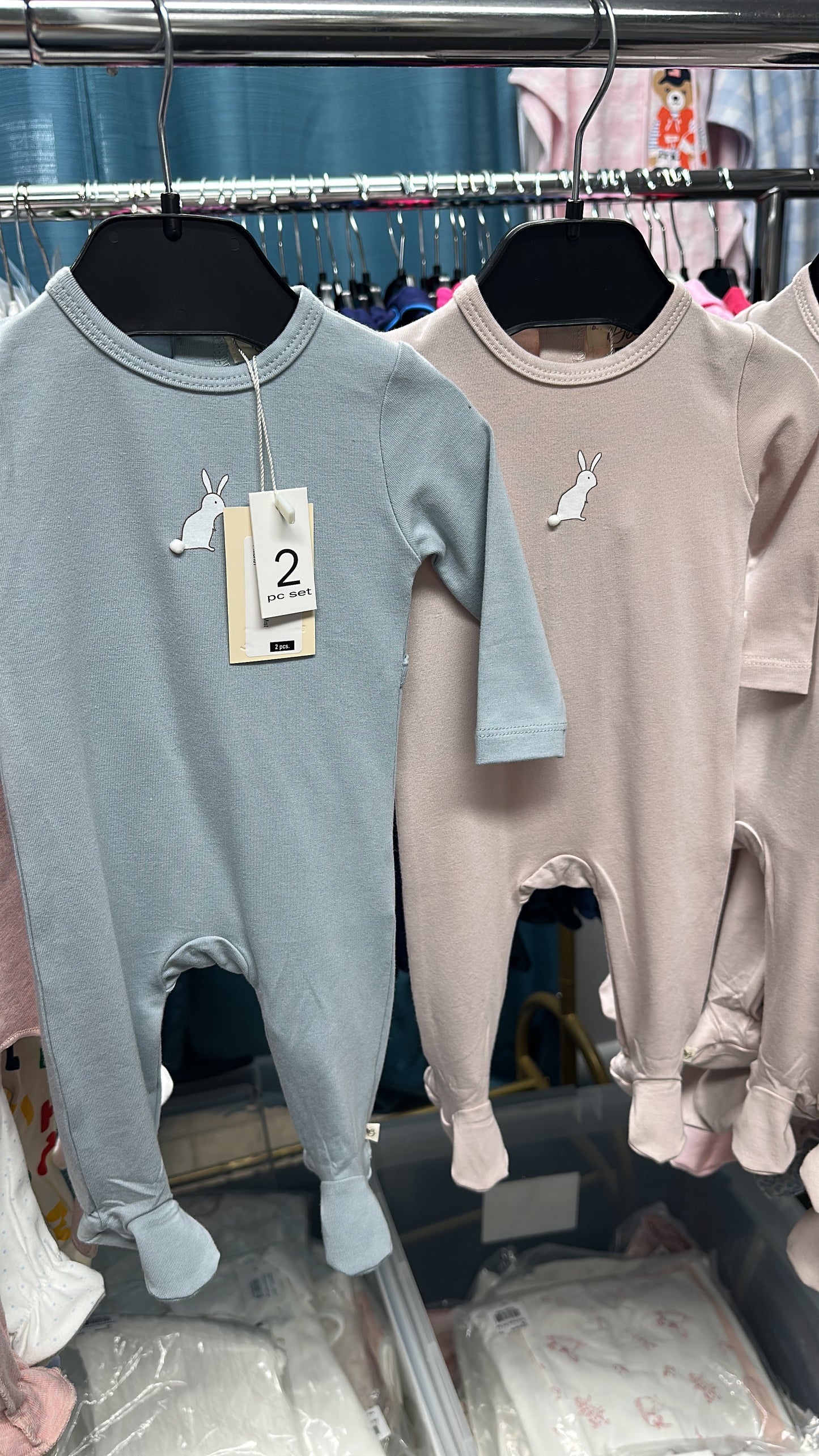 Sale Blue pink. Bunny footie set (hat)