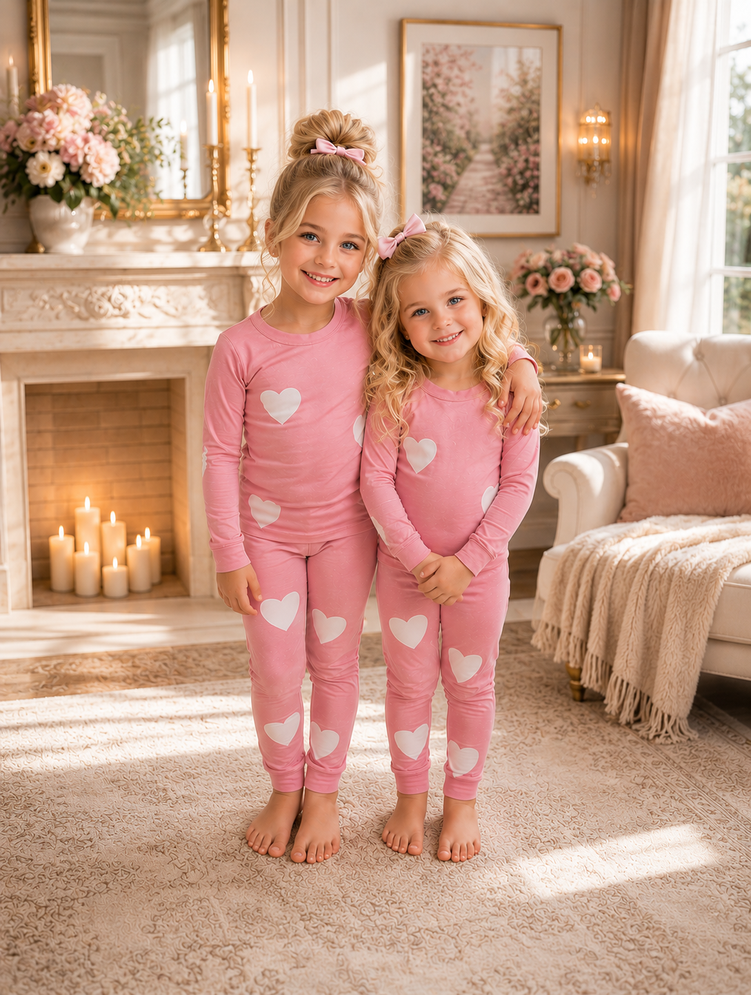 2026 new HUSH SLEEPWEAR 🤍 bamboo cotton ✨blue star narrow fit ✨pink heart regular  2pc crew neck pjs 18m-16yrs   FINAL SALE! (Size 5 pink hearts printed upside down on top only)
